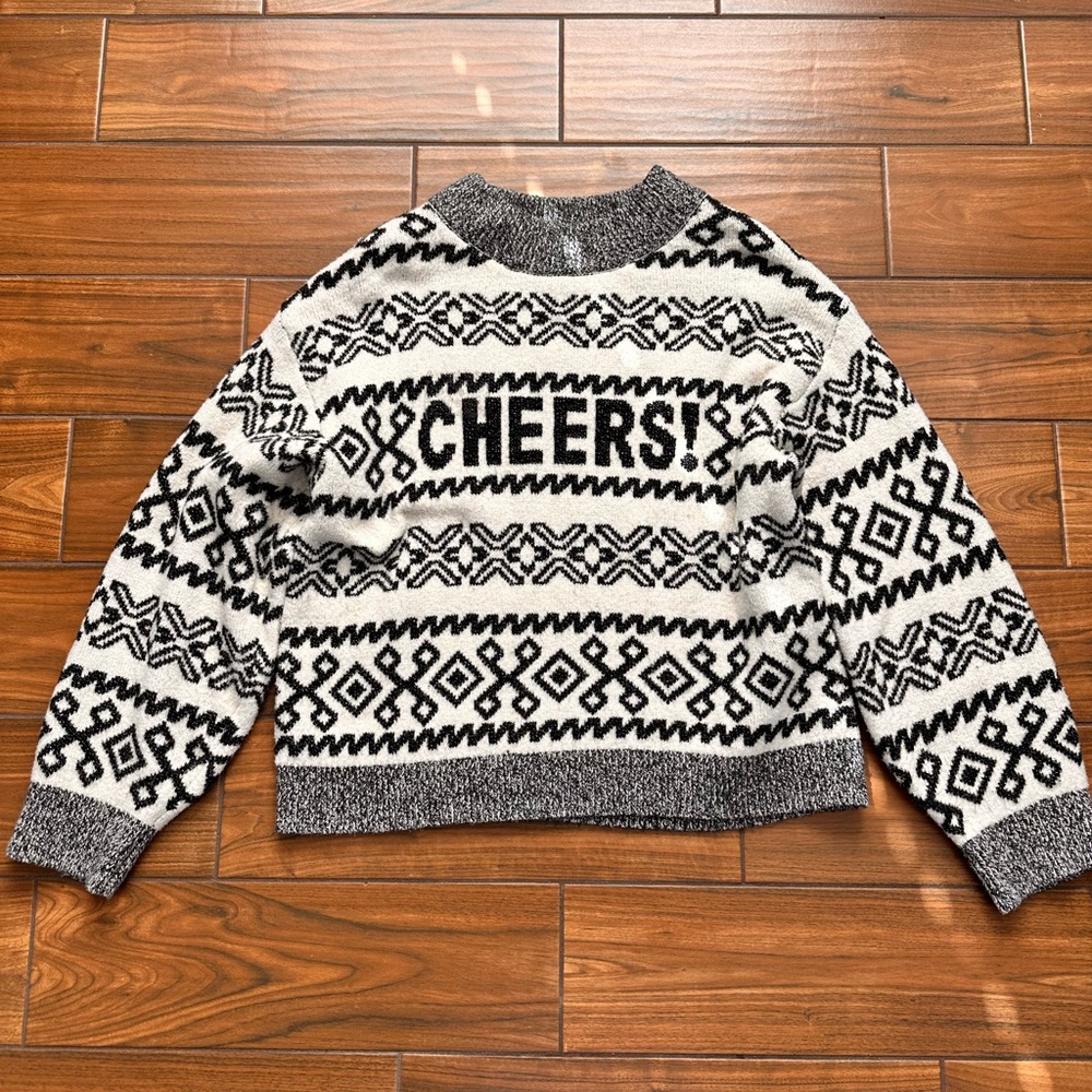a new day Black and White Graphic Holiday Crewneck Sweater